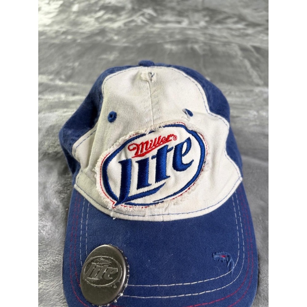 Vintage Miller Lite Bottle Cap Brim Hat 2120620100 Blue Distressed Baseball Cap